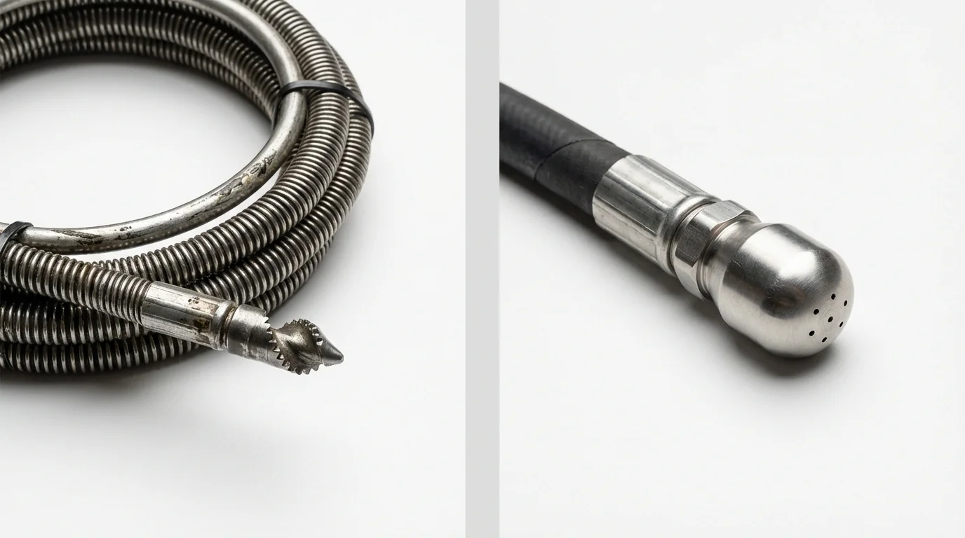 Drain snake cable and hydro jetting nozzle used for drain cleaning in Plainville, KS